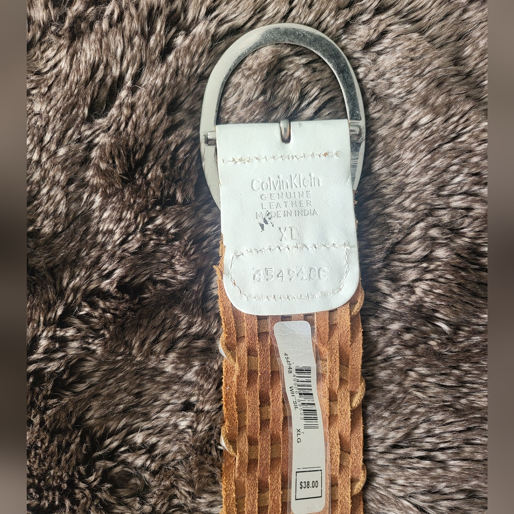 Calvin Klein Leather White and Brown Woven Belt Made in India Size XL - Picture 3 of 4